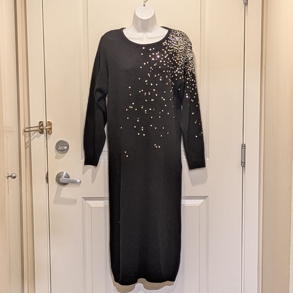 EUC Vintage Raoul S Silk Angora Blend Sweater Dress with Asymmetrical Sequins